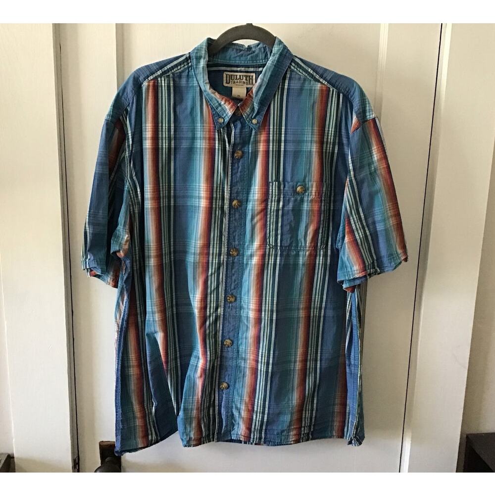2 Duluth Trading Co. 100% Cotton Plaid Short Sleeve Button Down Tops XL